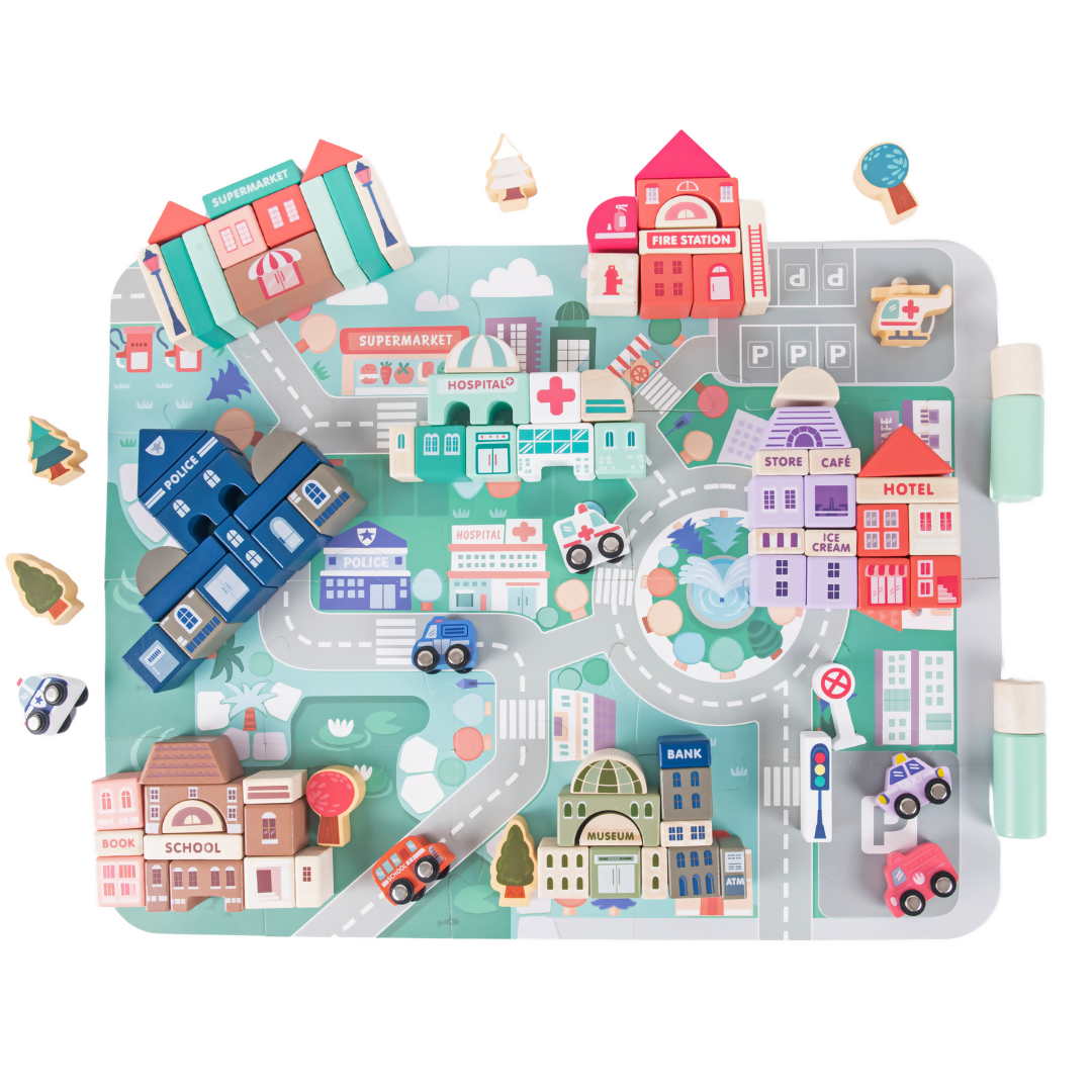 Nesta Toys 115 Pieces Wooden City Building Blocks, Stacking Educational Toys |Building Toys for Creative Play (3+ Years) | Grocsy