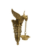 eCraftIndia Gold-Toned Handcrafted Bird Wall Hanging with Diya for 5 wicks | Grocsy