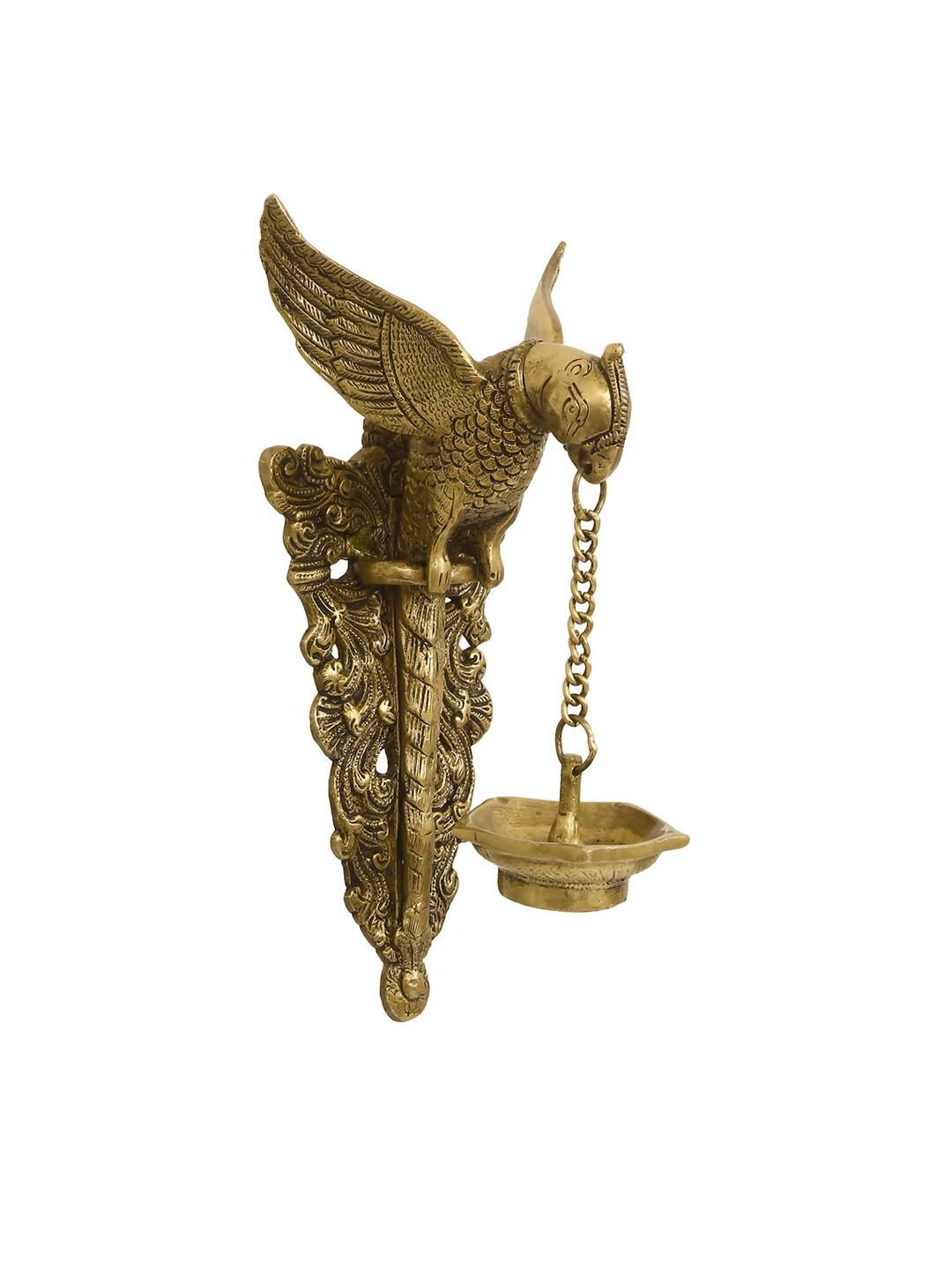 eCraftIndia Gold-Toned Handcrafted Bird Wall Hanging with Diya for 5 wicks | Grocsy