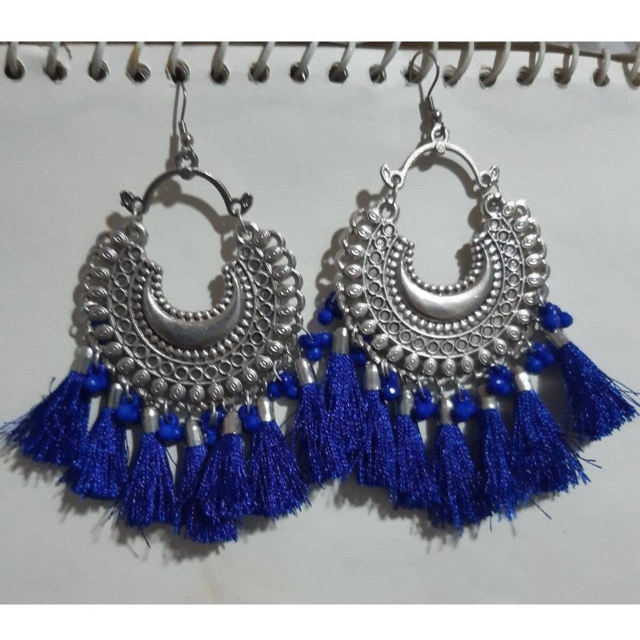 MS Fashion India Muskan Fancy Glass Pearl Royal Blue Thread Earrings | Grocsy