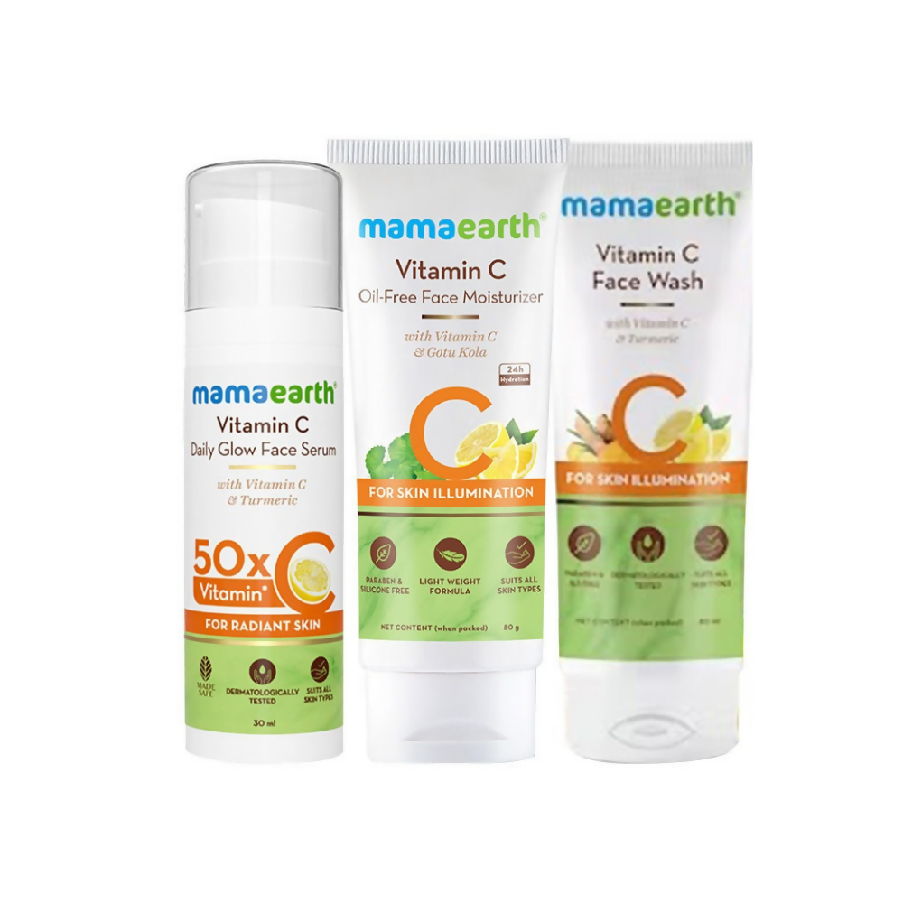 Mamaearth CSM (Cleanser, Serum, Moisturizer) Vitamin C Glow Regimen Combo | Grocsy