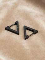 NVR Men's Black Rhodium Plated Geomatric Shaped Stud Earrings | Grocsy