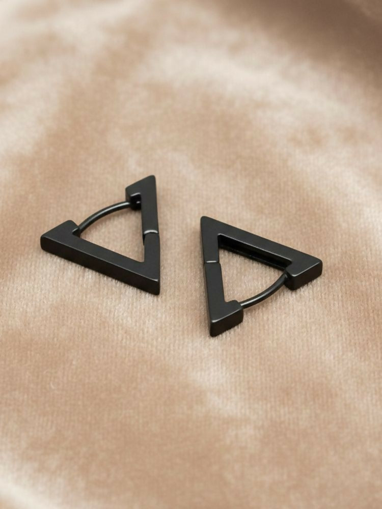NVR Men's Black Rhodium Plated Geomatric Shaped Stud Earrings | Grocsy