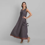 Juniper Women's Grey Rayon Printed Flared Dress | Grocsy