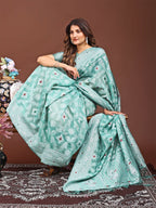 Shree Shyam Fashion Pankhuri Sea Green Linen Cotton Saree | Grocsy