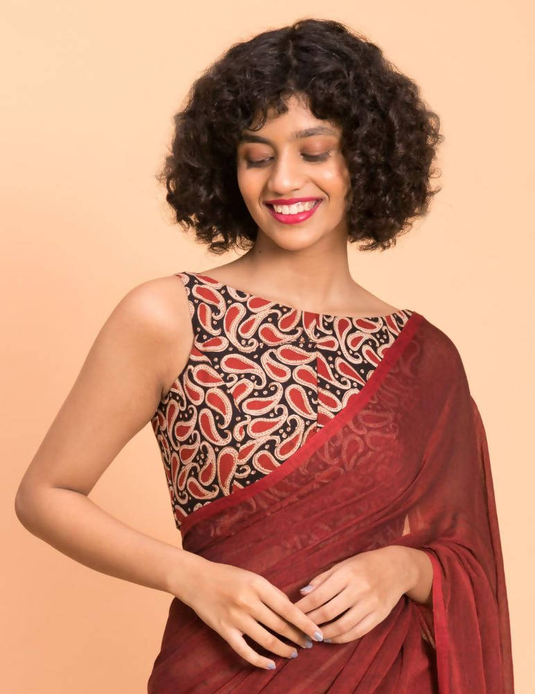 Suta Maroon Solid Cotton Blend Saree | Grocsy