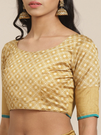 Saree Mall Beige & Blue Printed Saree | Grocsy