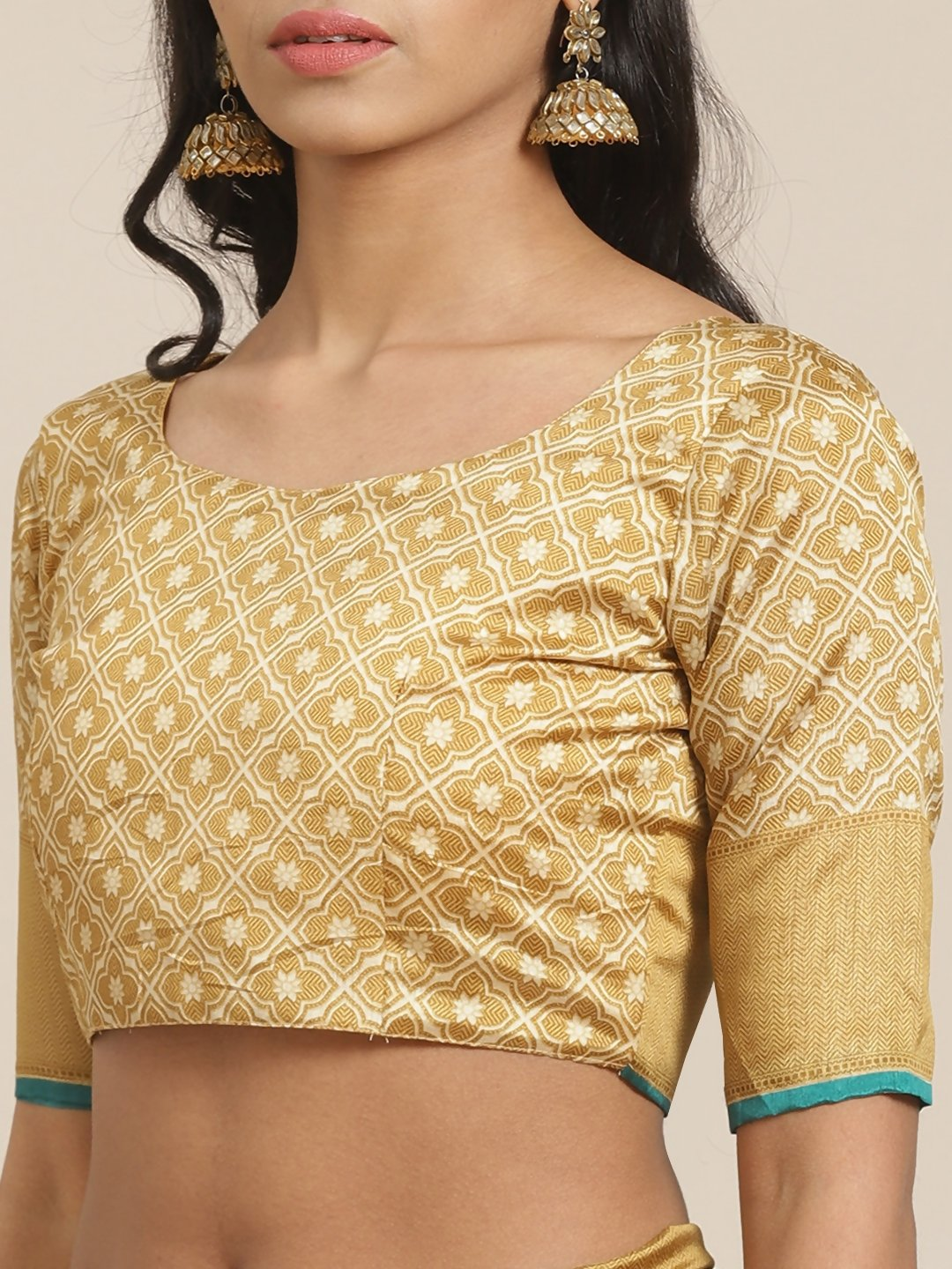 Saree Mall Beige & Blue Printed Saree | Grocsy
