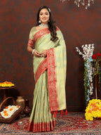 Lorenvalley Fashion Seagreen Cotton Woven Design with Zari Weaving Design Saree | Grocsy