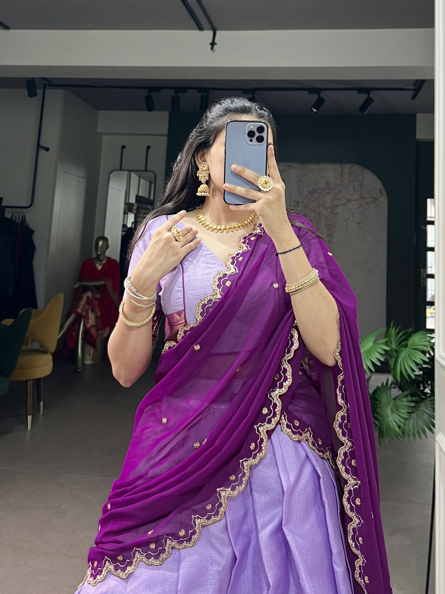 Lorenvalley Fashion Lavender Cotton Silk Zari Weaving Work Lehenga Choli with Dupatta | Grocsy