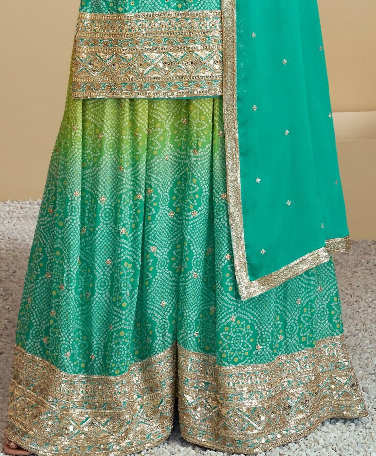 Vastranavya Bandhej Printed Chinon Chiffon Embroidered Sequins Pakistani Suit | Grocsy