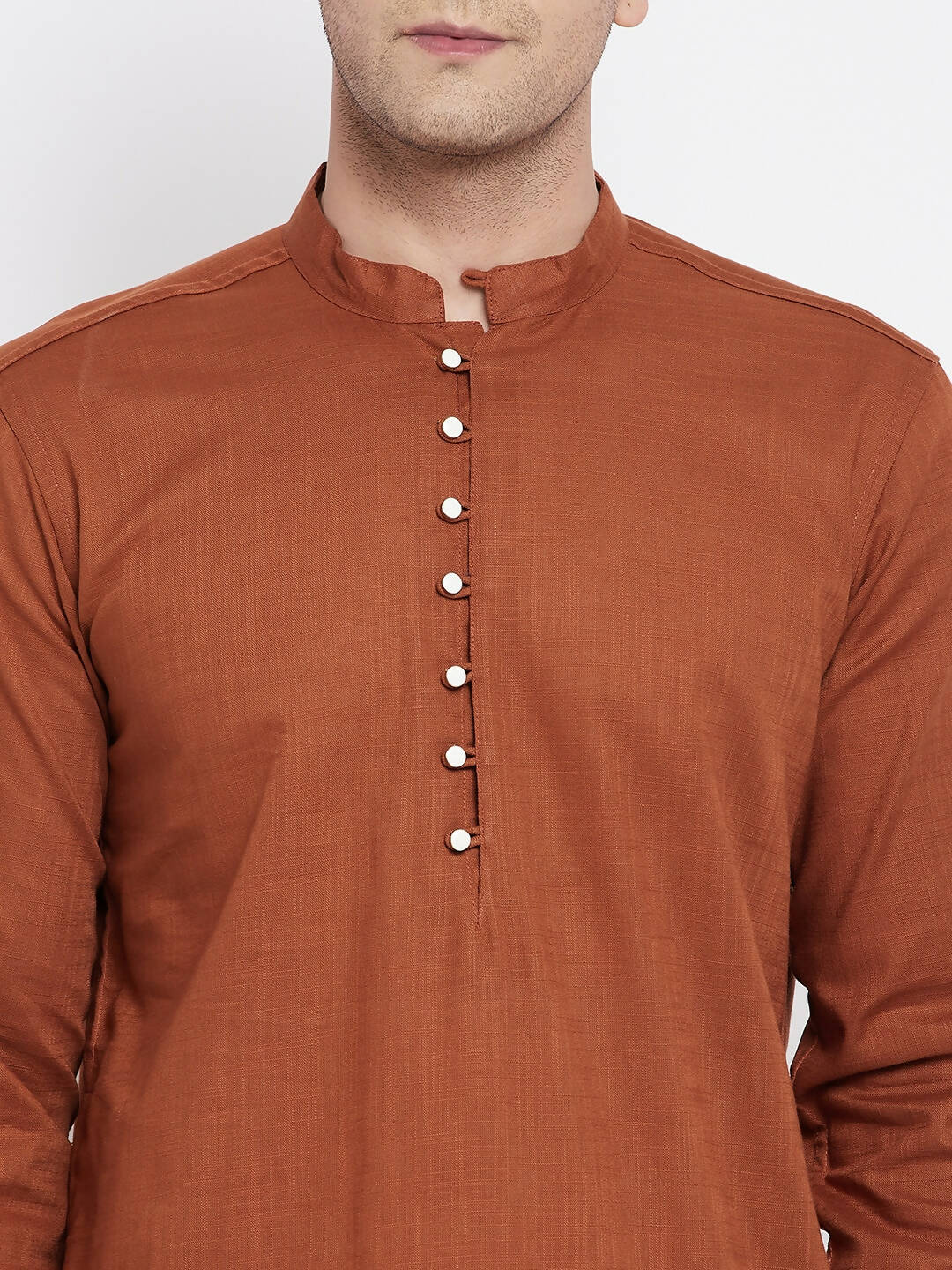 Even Apparels Brown Color Pure Cotton Men's Kurta With Band Collar | Grocsy