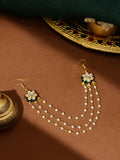 Ruby Raang Gold Green Meenakari & Pearl Hair Jewelry | Grocsy