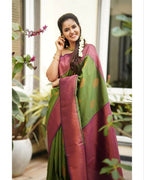 DEIANA'S Beautiful Designer Golden zari Soft Lichi Silk Saree - Green | Grocsy