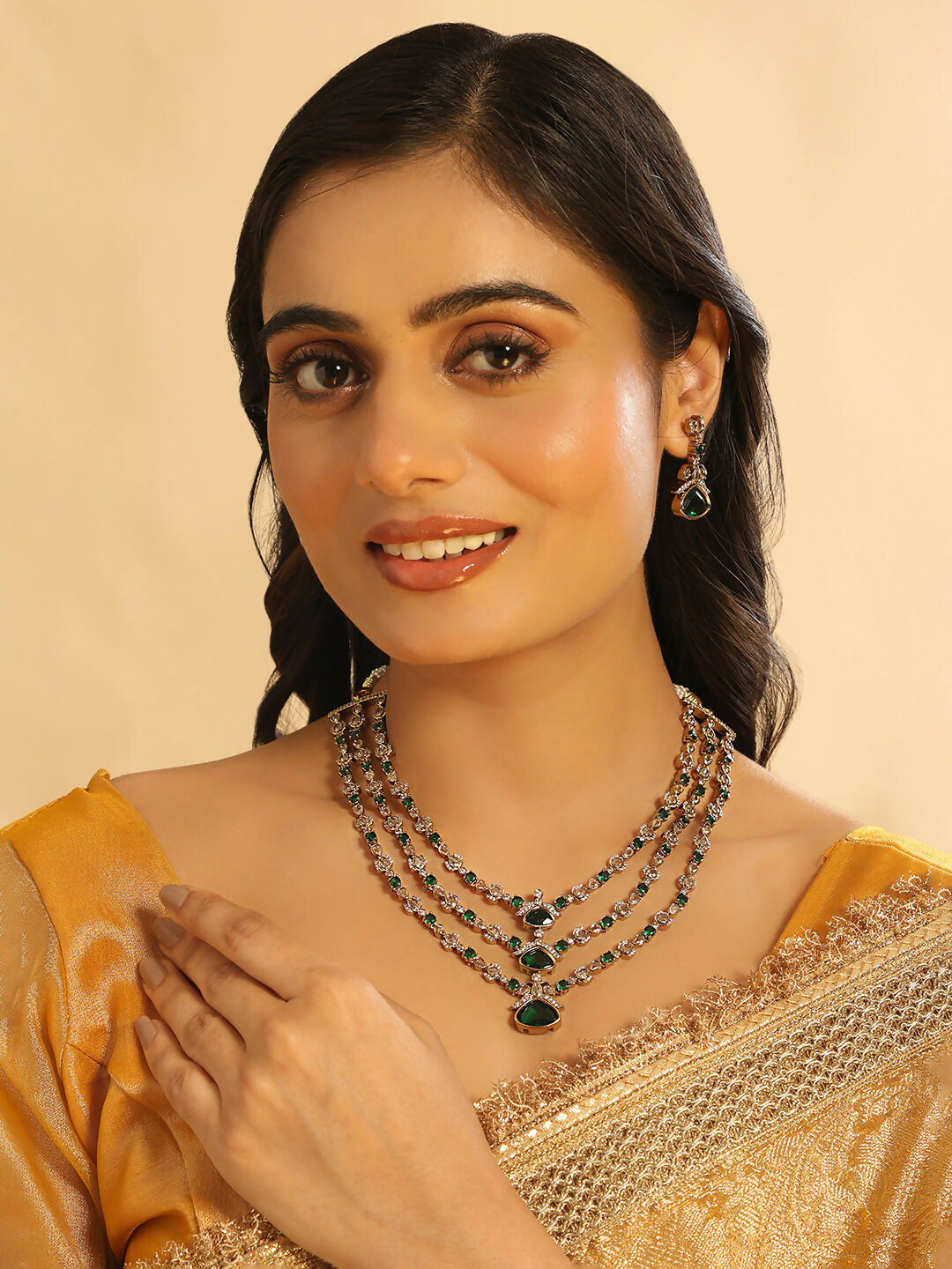 Nuyug 18K Gold Plated Emerald Elysian Layered Necklace Set | Grocsy