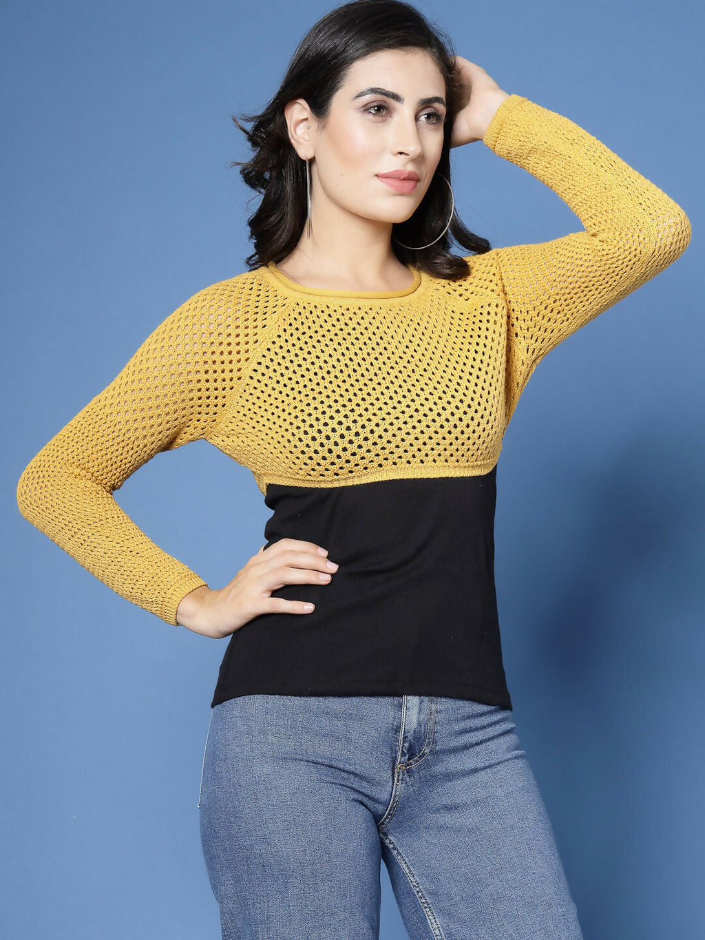 Women Winter Yellow Cotton Pullover - Wool Trees | Grocsy