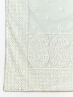 Green Organza Geometric Embroidered Saree with Unstitched Blouse Piece - Roozal | Grocsy