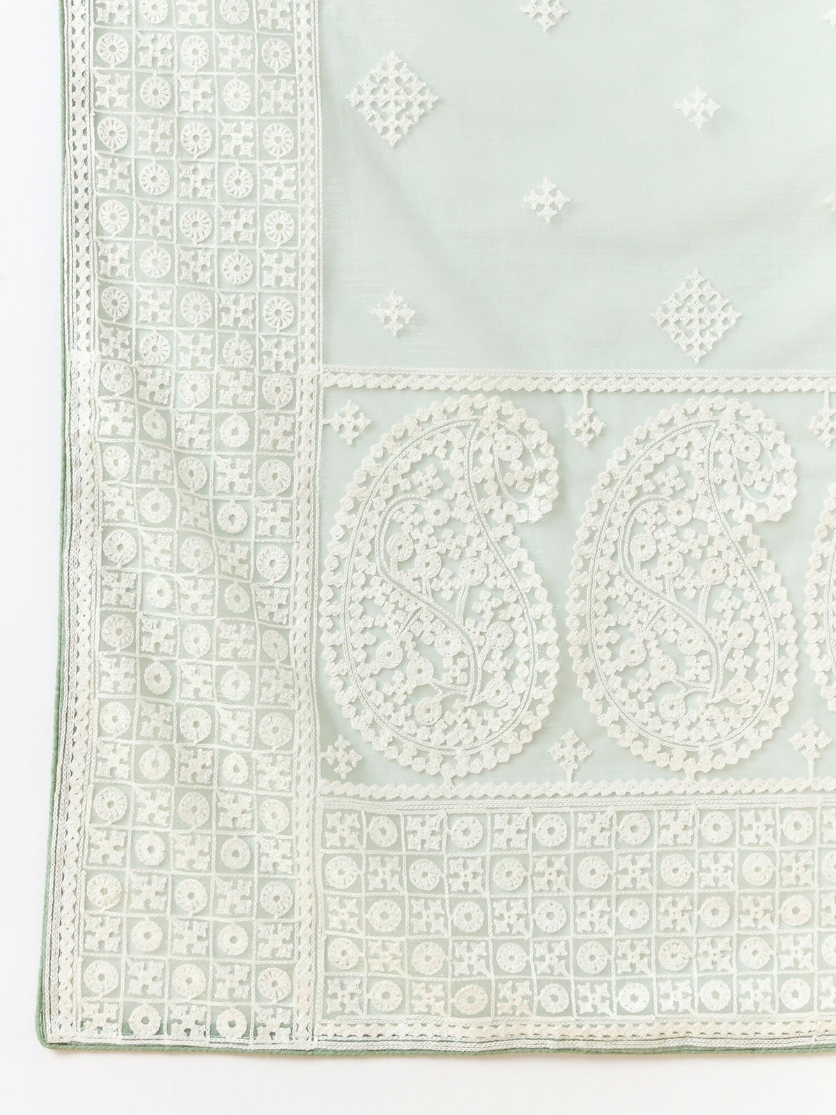 Green Organza Geometric Embroidered Saree with Unstitched Blouse Piece - Roozal | Grocsy