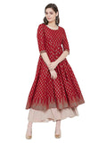 Cheera Embellished Daily Wear Cotton Blend Kurta - Red | Grocsy