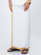 Ramraj Cotton Mens Pure Cotton 1/2 Inch Gold Jari Dhoti - White | Grocsy