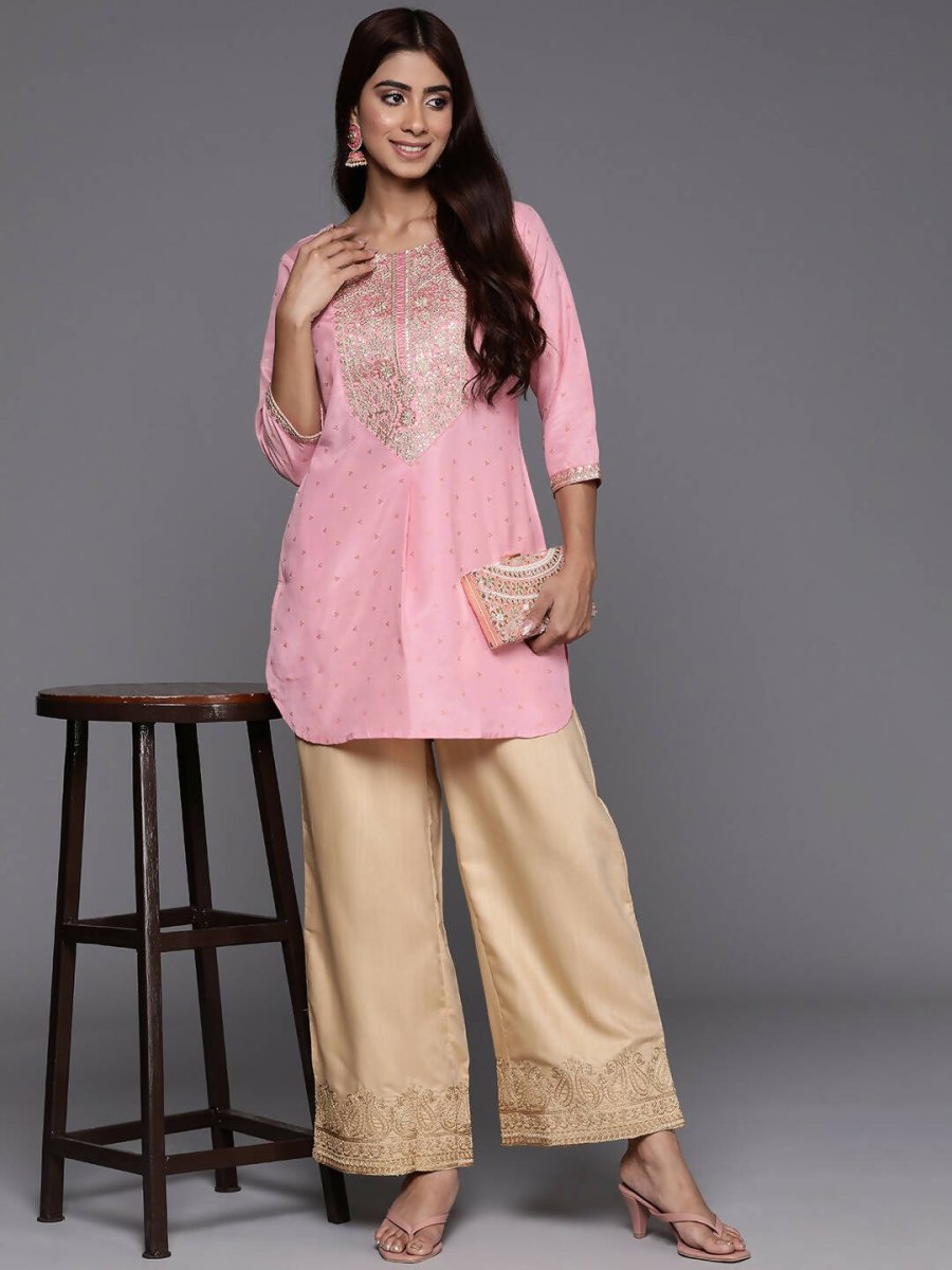 Ahalyaa Pink Printed Tunic - Pink Color | Grocsy