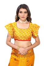 Vamika Yellow Jute Silk Mirror Work Saree | Grocsy