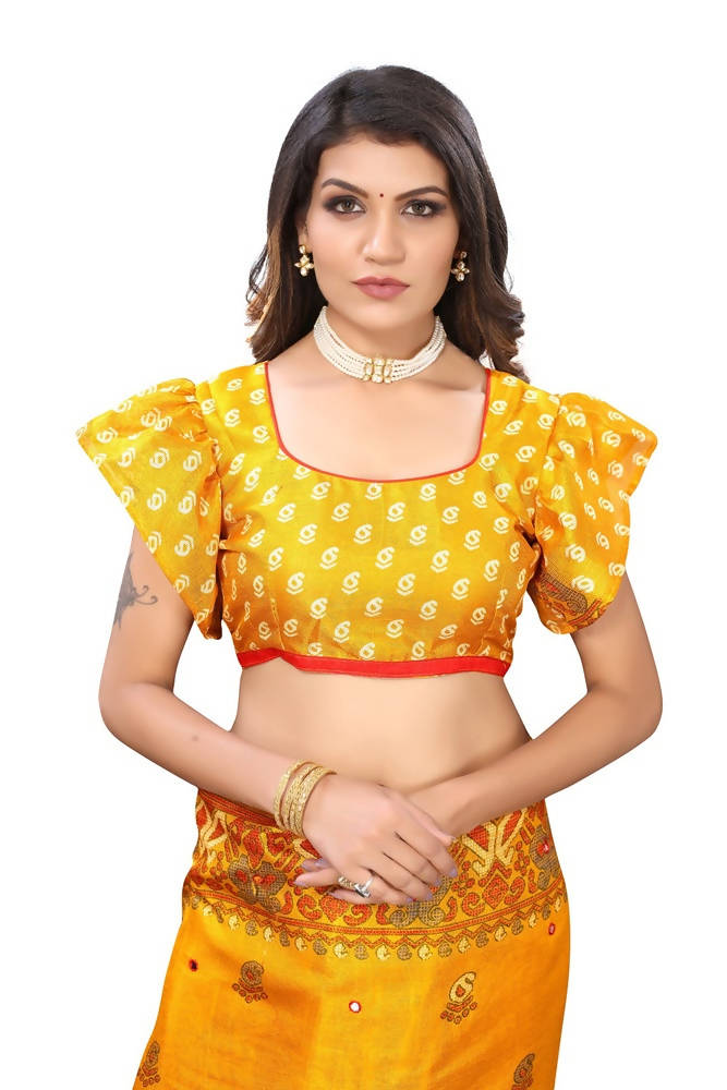 Vamika Yellow Jute Silk Mirror Work Saree | Grocsy