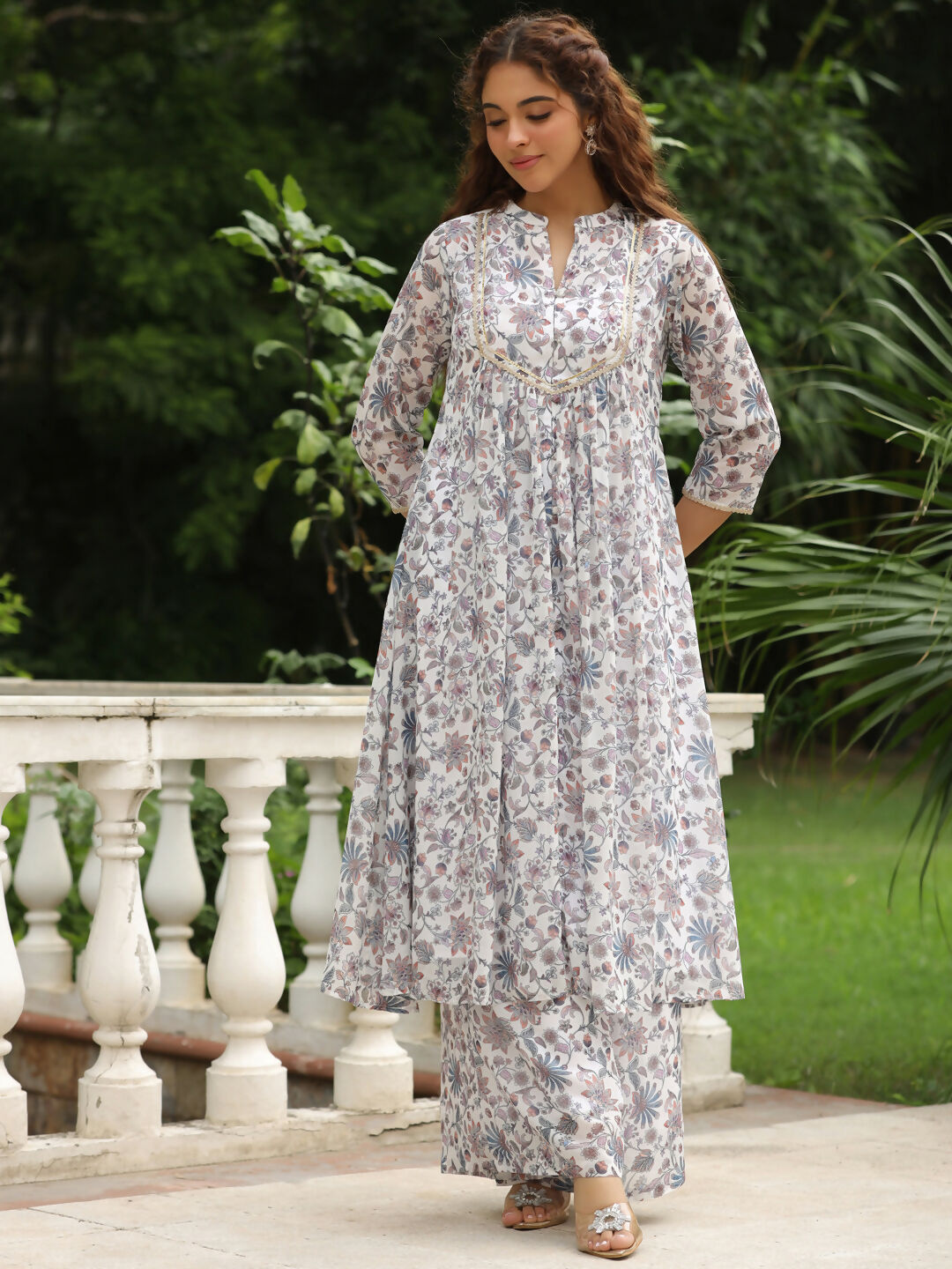 Janasya White Georgette Floral Kurta,Bottom & Dupatta | Grocsy