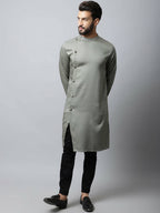 Even Apparels Grey Color Pure Cotton Sherwani Men's Kurta With Asymetrical Cut (SLD1181) | Grocsy