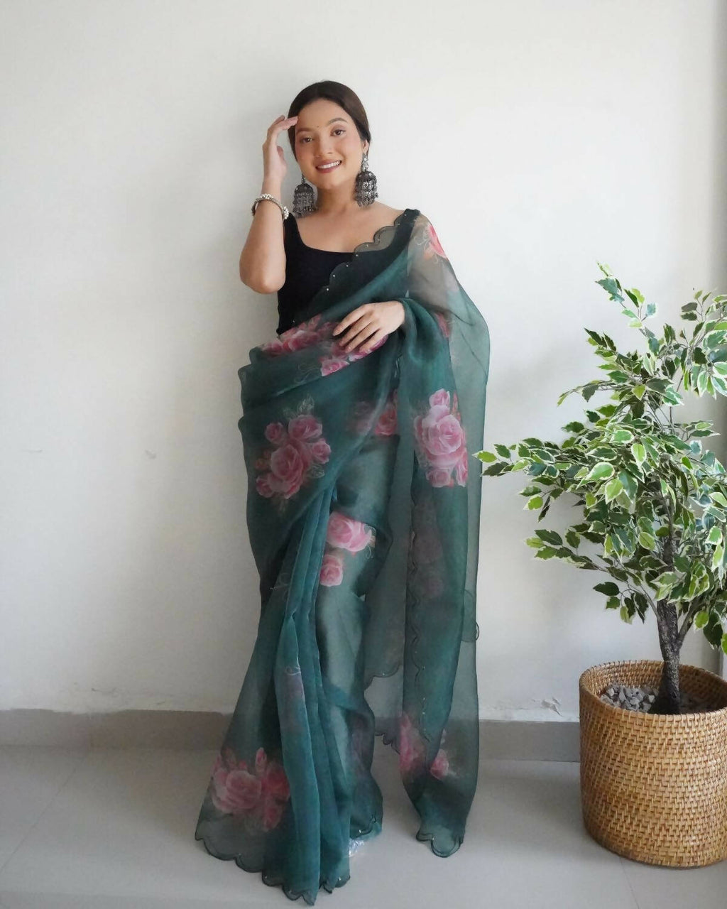 Vamsee Green Organza Saree | Grocsy