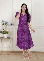 Miravan Womens Purple Bandhani Printed A-Line Maxi Dress | Grocsy