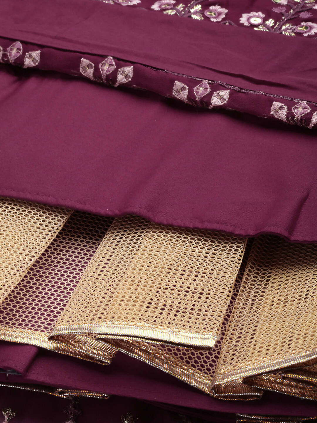 House of Panchhi Women Burgundy Pure Georgette Sequinse Embroidered Lehenga & Blouse, Dupatta | Grocsy