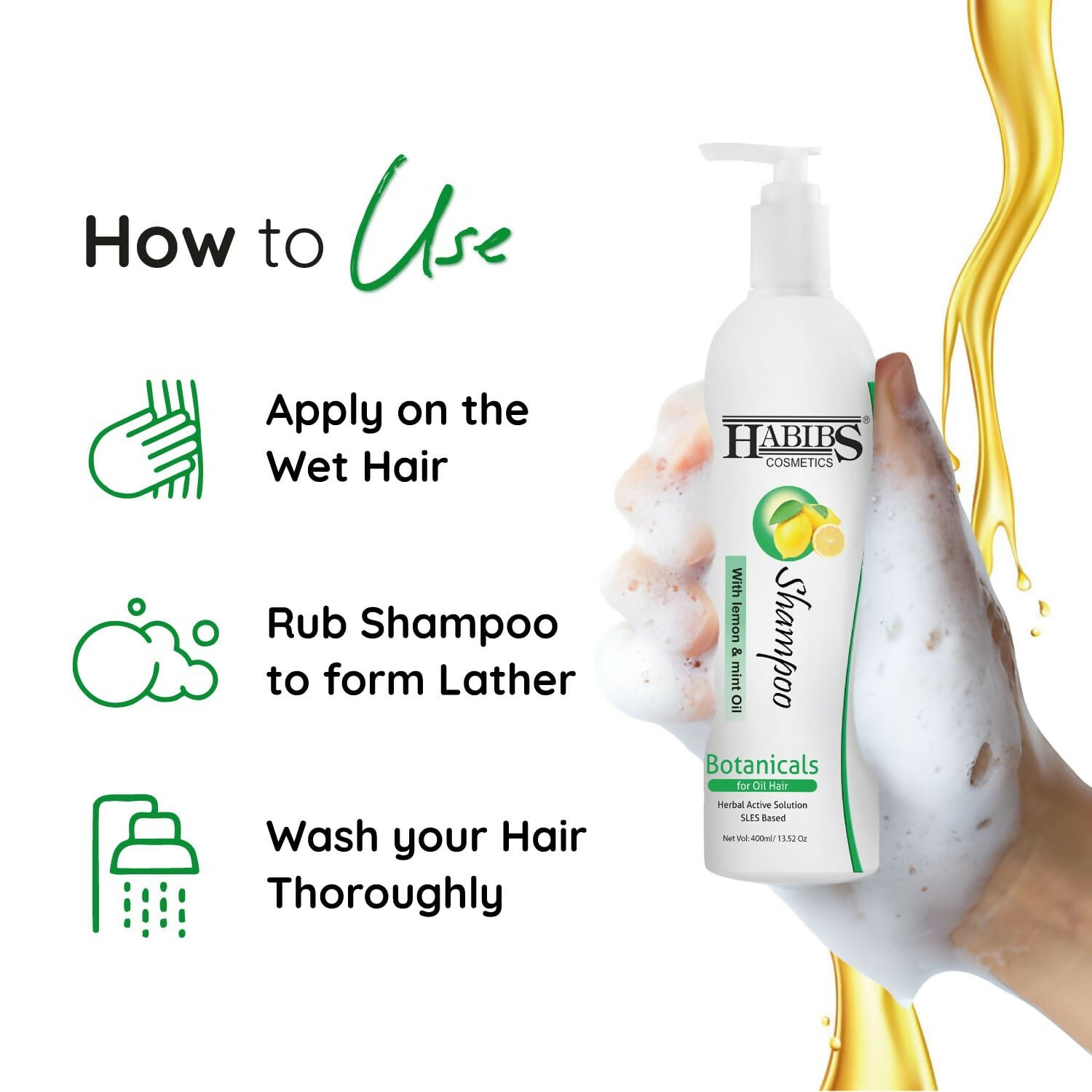 Habibs Professional Oil Control Shampoo For Oily Hair And Scalp Anti Dandruff With Natural Lemon & Mint Oil | Grocsy