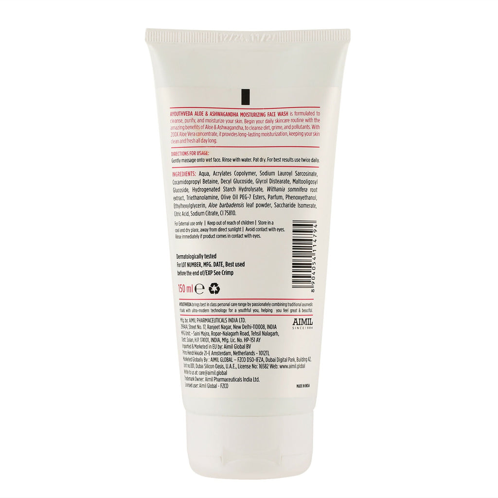Ayouthveda Aloe & Ashwagandha Moiturizing Face Wash | Grocsy