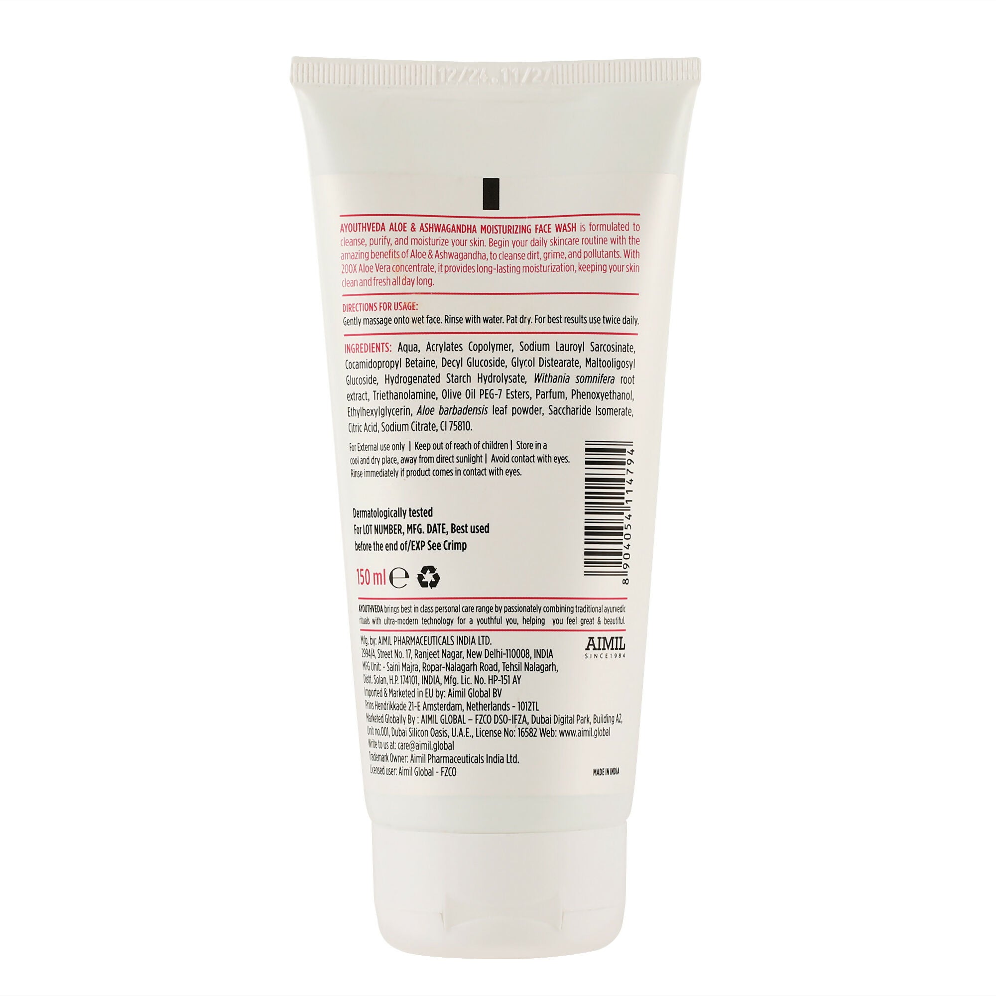 Ayouthveda Aloe & Ashwagandha Moiturizing Face Wash | Grocsy