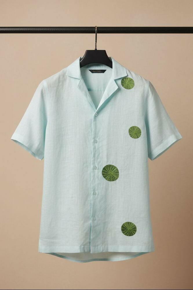 Celeste — Blue Embroidered Linen Shirt by Hilo Design | Grocsy