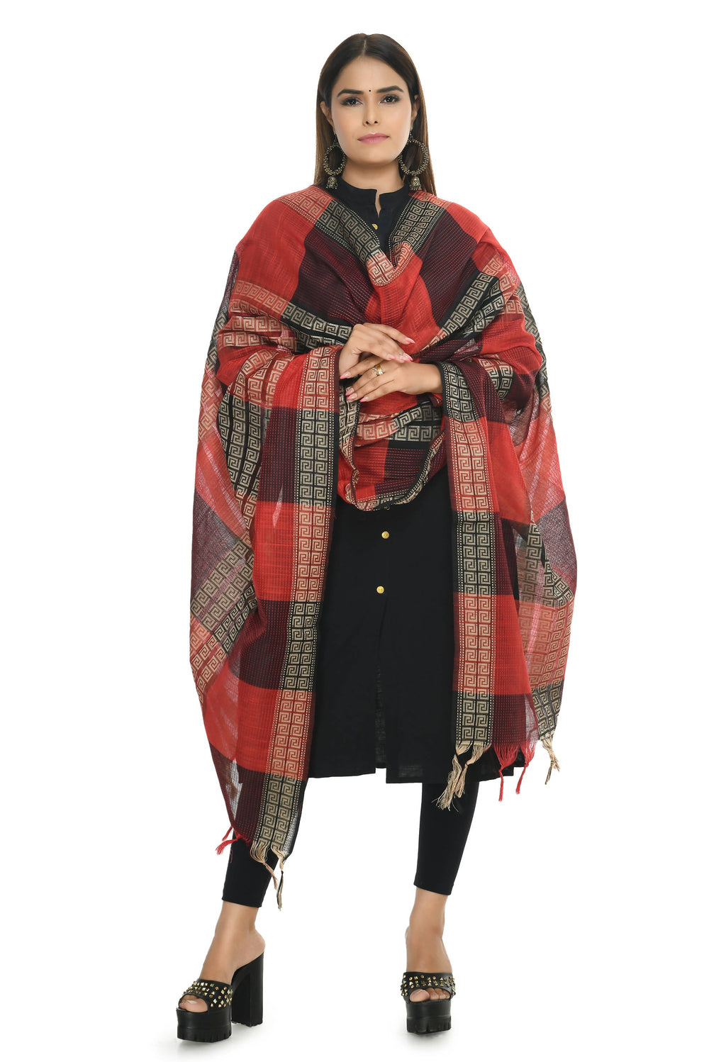 Mominos Fashion Moeza Handloom Cotton Red Tone Dupatta | Grocsy
