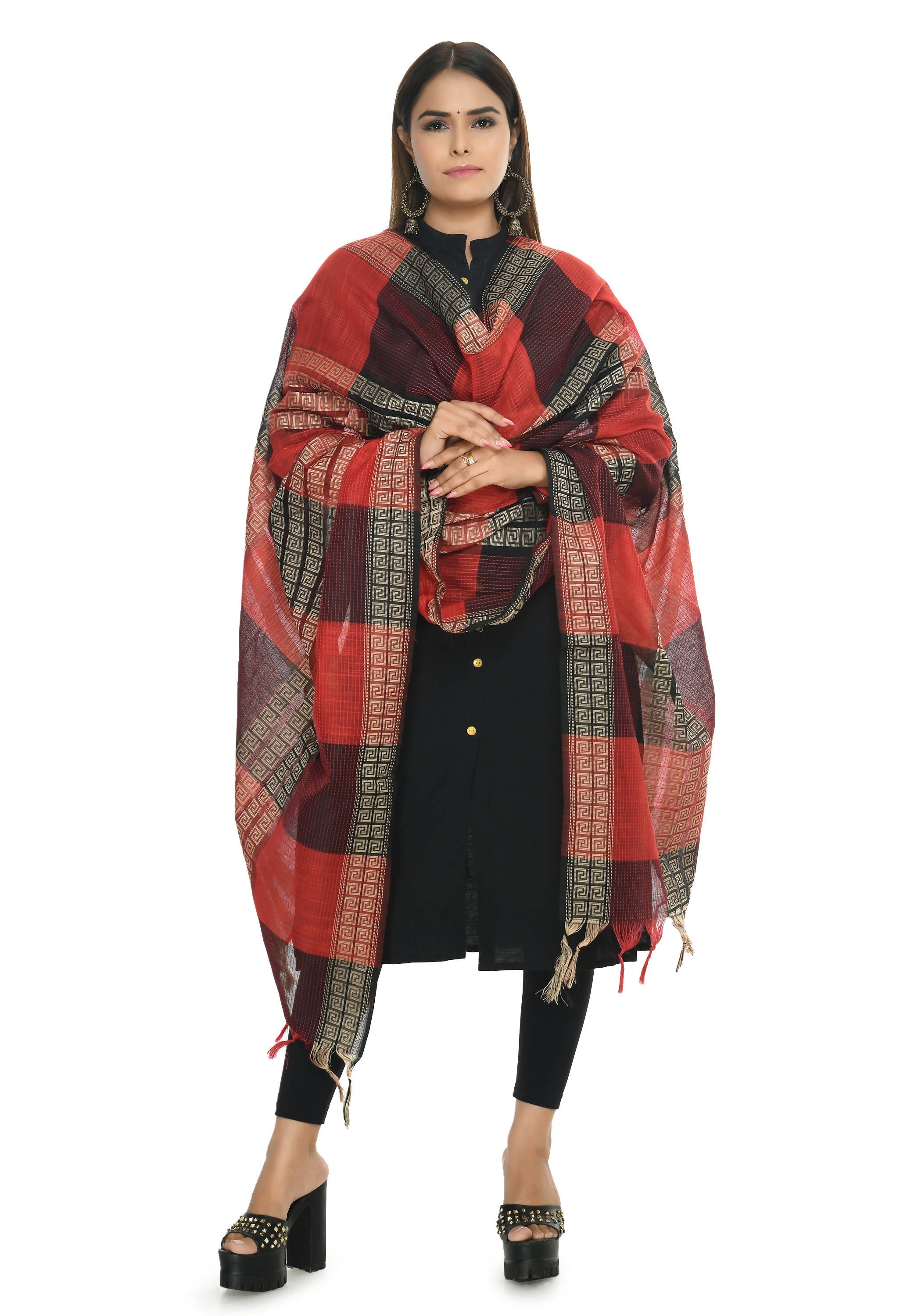 Mominos Fashion Moeza Handloom Cotton Red Tone Dupatta | Grocsy