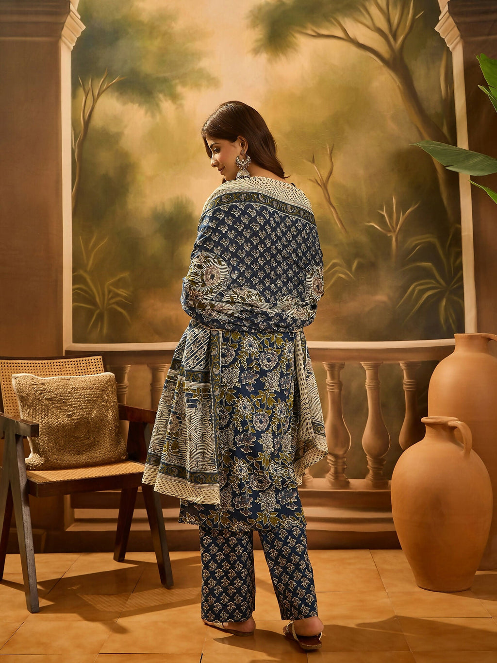 Joban Fashion Printed Navy Blue Pure Cotton Kurta Set | Grocsy