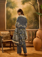Joban Fashion Printed Navy Blue Pure Cotton Kurta Set | Grocsy