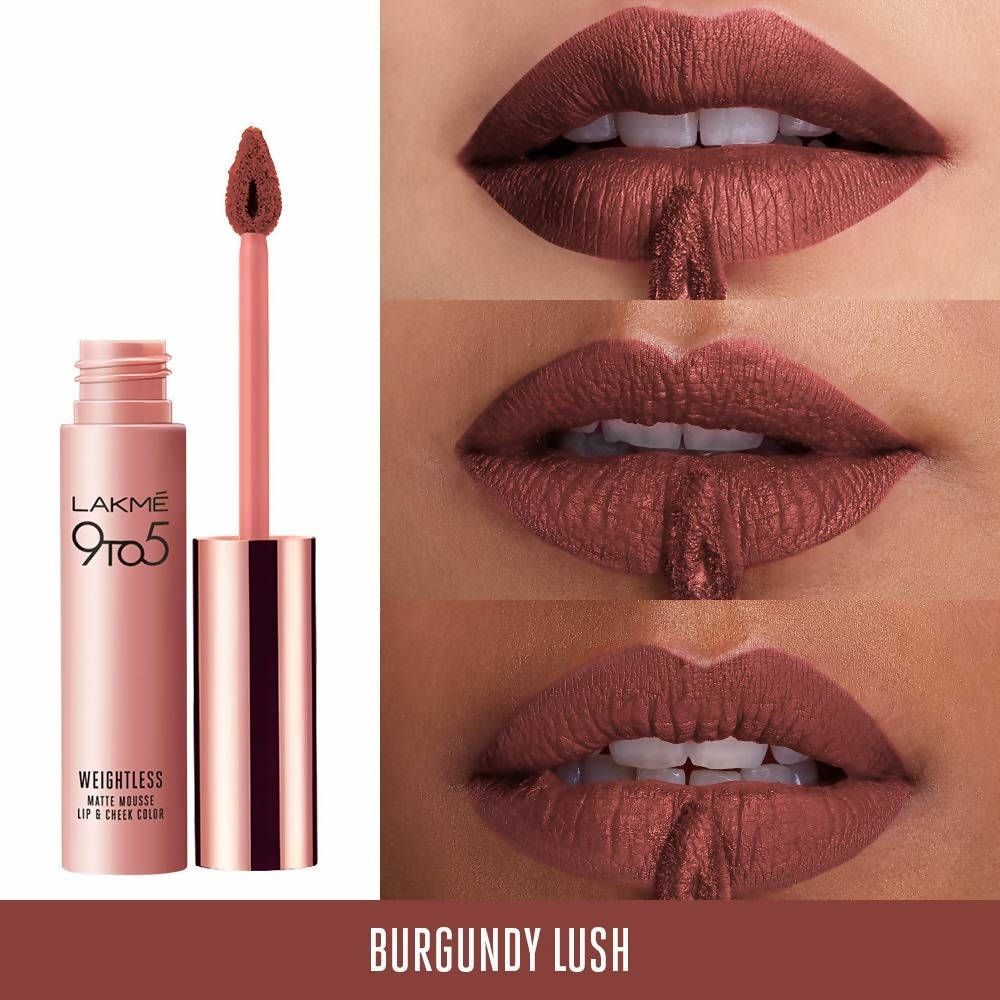 Lakme 9 To 5 Weightless Mousse Lip & Cheek Color - Burgundy Lush | Grocsy
