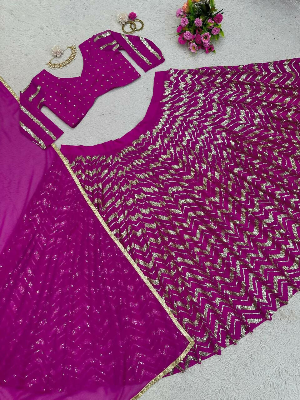 Jyoti Fashion Women's Wine Faux Georgette Sequins with Thread Embroidered Designer Lehenga Choli Set | Grocsy
