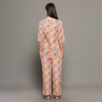 Breathables Women Cotton Printed Loungewear Kurta And Pants Co-Ord Set Peach I Night Wear | Floral Print | Grocsy