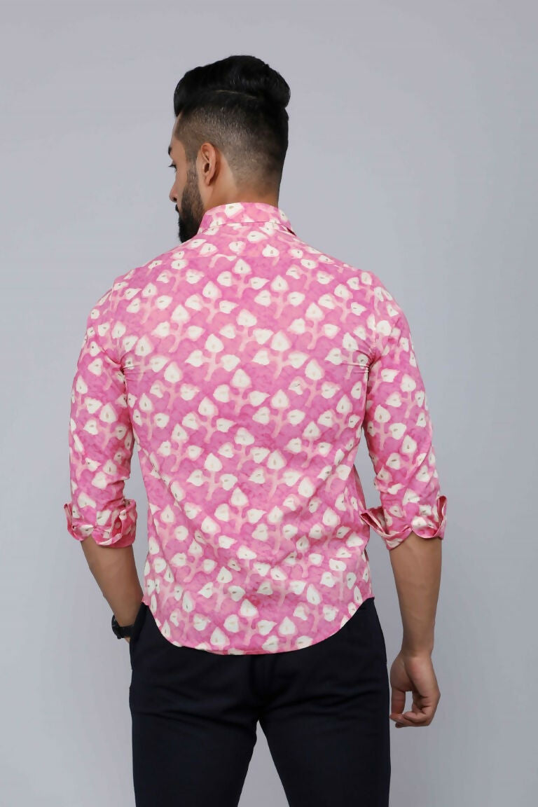 Miravan Men's Pink Print Comfort Cotton Festive Shirt | Grocsy