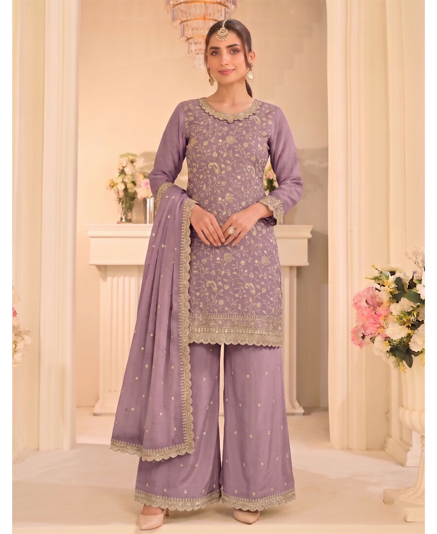 KC Lilac Vichitra Silk Palazzo Suit For Women Festival Wear | Grocsy