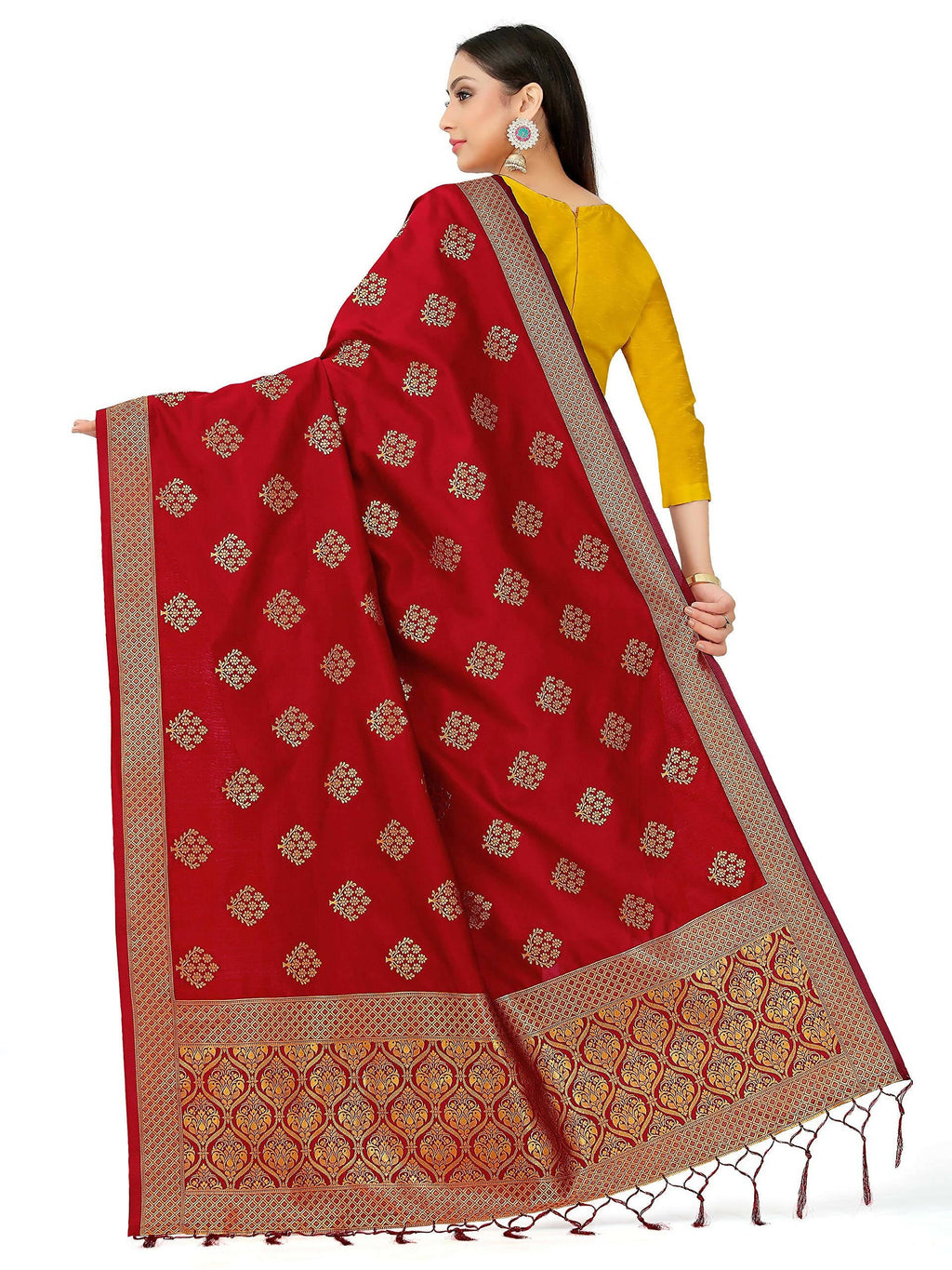 Mimosa Women's Banarasi Art Silk Floral Maroon Dupatta (Free Size) | Grocsy