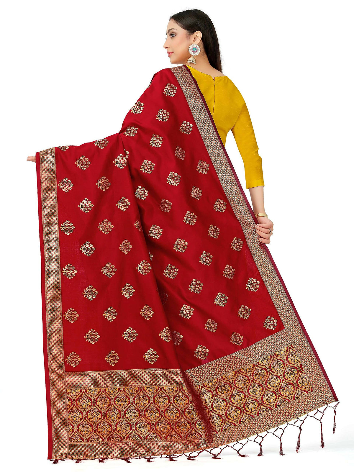 Mimosa Women's Banarasi Art Silk Floral Maroon Dupatta (Free Size) | Grocsy