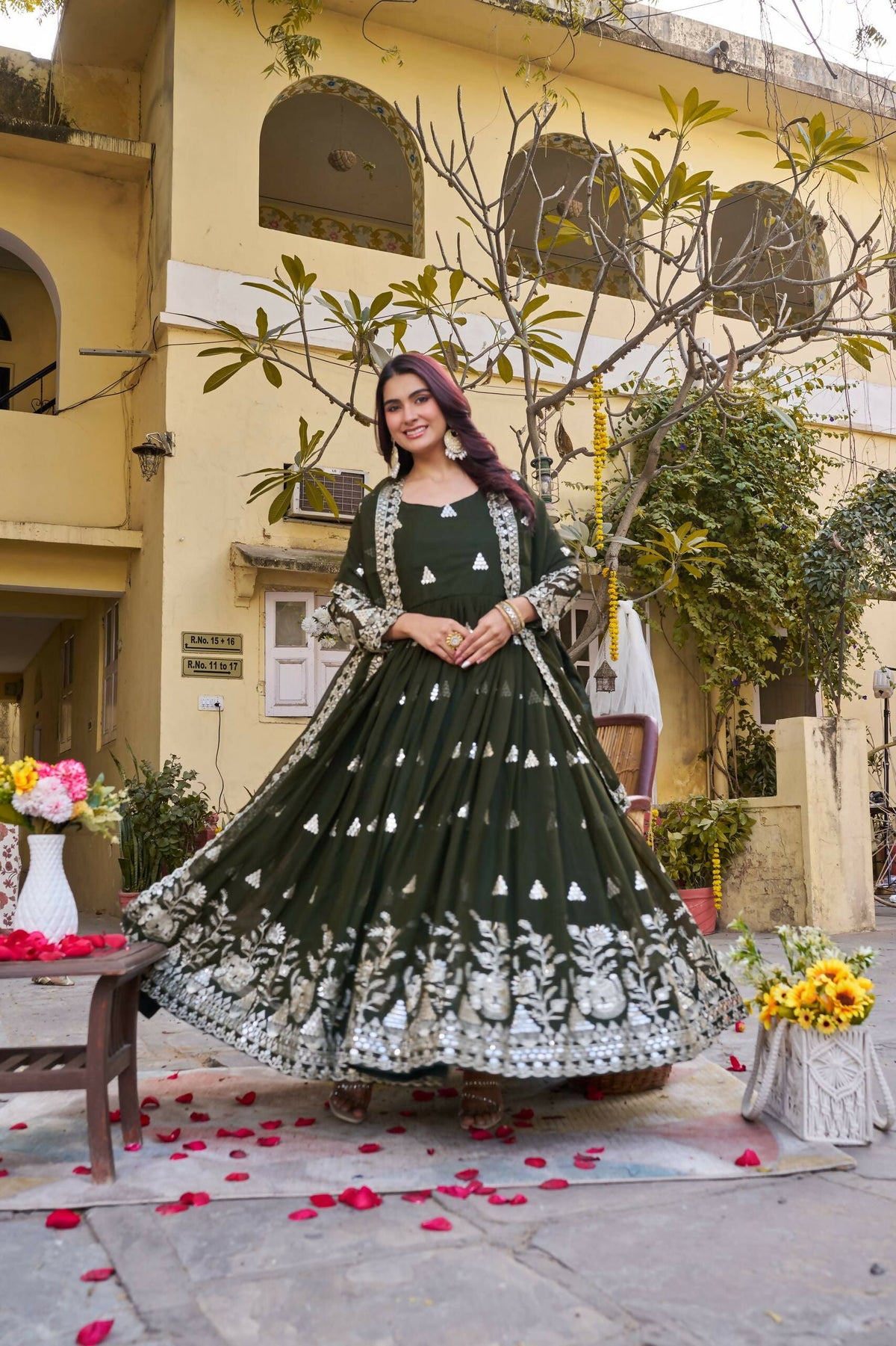 Teeya Creation Womens Casual Party Wear Heavy 7mm Sequence Embroidery Work Mehendi Gown Set | Grocsy