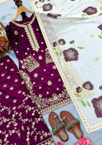 Teeya Creation Wine Fendy Silk Beads Work Designer Wedding Wear Salwar Suit | Grocsy