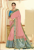 Pink Satin Silk Zari Embroidery, Laser Cut Borders, Tassels Saree - Norita Alankrita | Grocsy